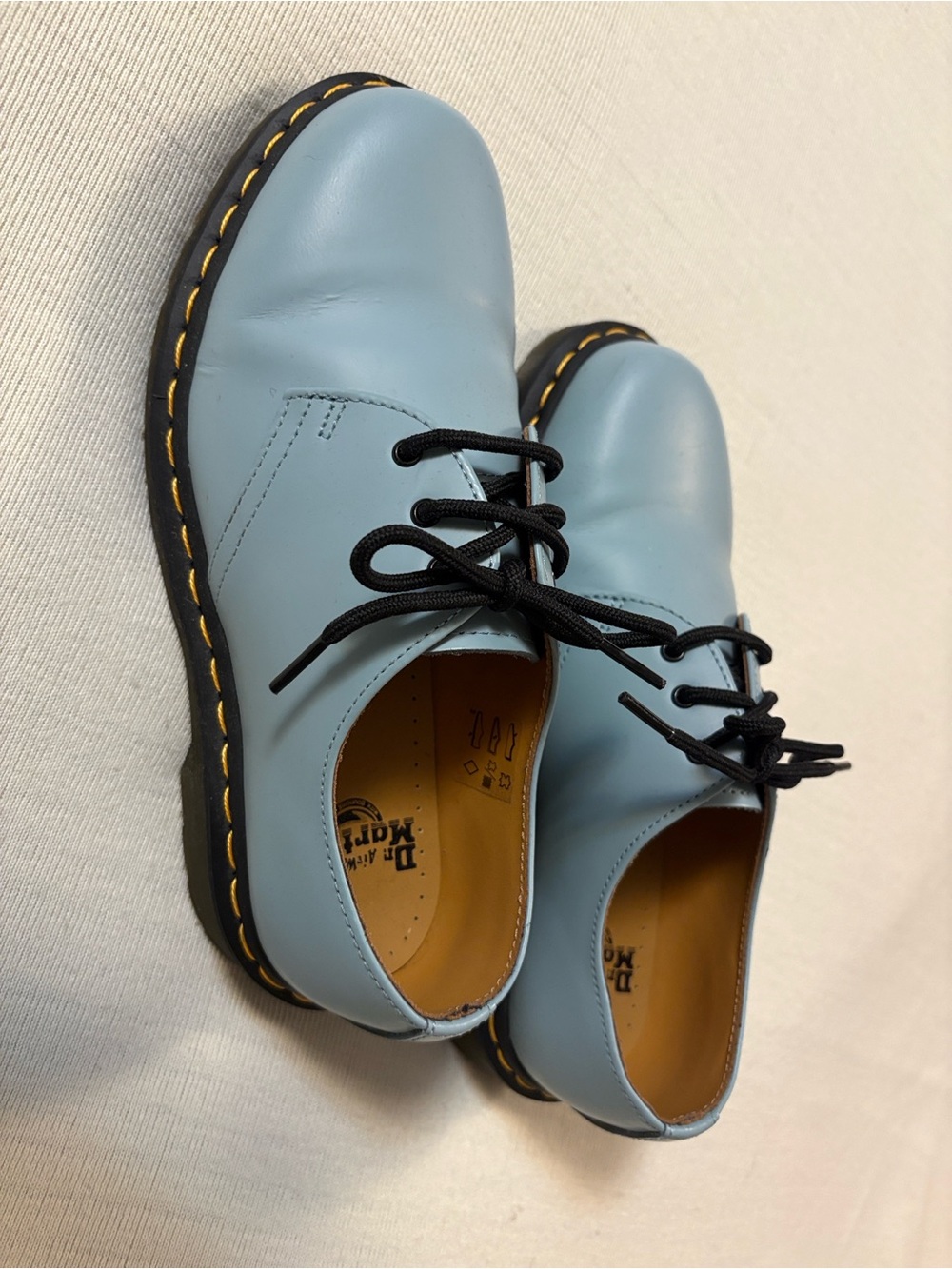 Dr. Martens Light Blue 3-Eye Oxford with Yellow Stitching